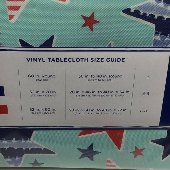 Patriotic PEVA Tablecloth 52 In X 90 In Aqua Red White Blue Stars Rectangular - Picture 4 of 5